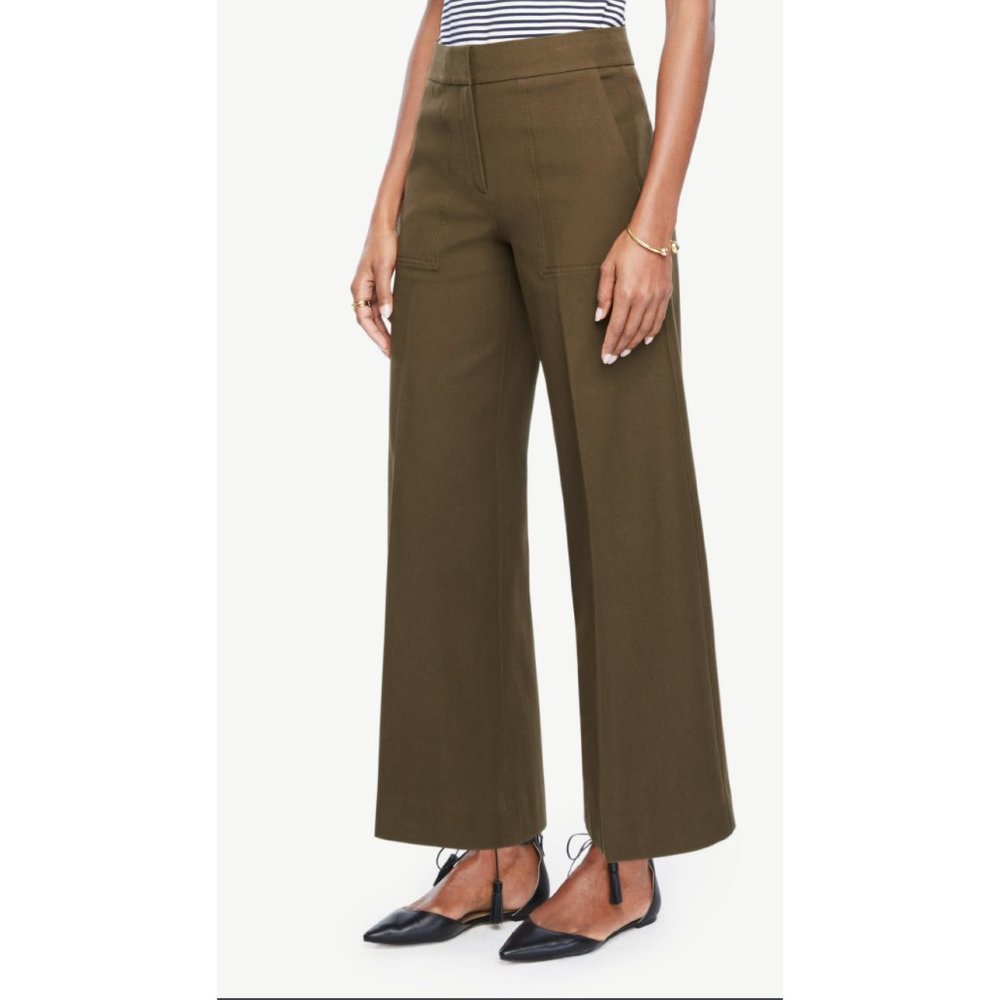 ANN TAYLOR THE TALL WIDE LEG MARINA PANT - CAMO GREEN